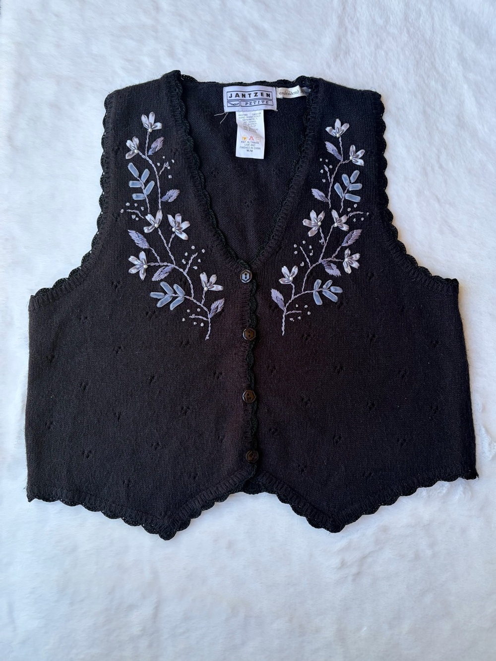 Vintage Jantzen Women’s Purple Floral Hand Embroidered Cottagecore Vest